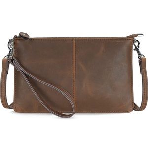 Leather clutch purse with detachable strap